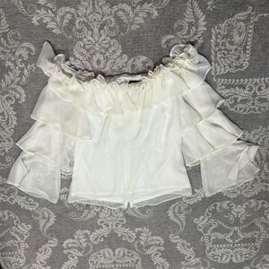 Gabby Skye Women's Off-Shoulder Ruffle Blouse Ivory Size 8 Casual